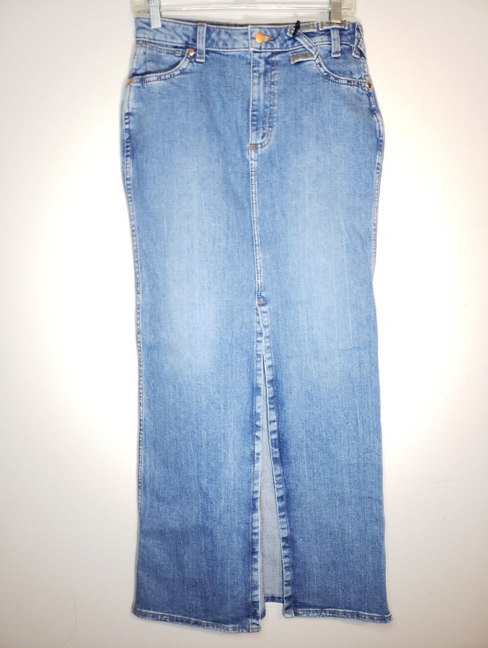Wrangler+Staud Denim Maxi Skirt Size 26 Womens Blue High Waisted Front Slit NWT